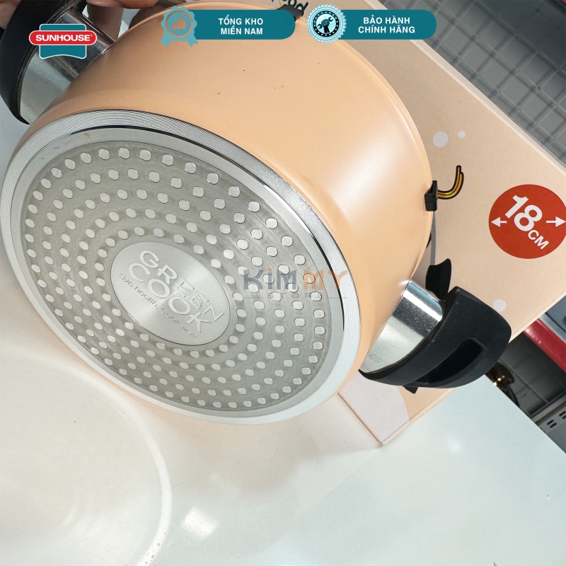 Nồi 18cm Greencook 6 lớp chống dính - vung thủy tinh cường lực